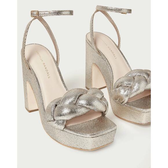 Loeffler Randall Fae Metallic Braided Strap Heels Platform Sandals Prosecco 10 - Picture 7 of 16